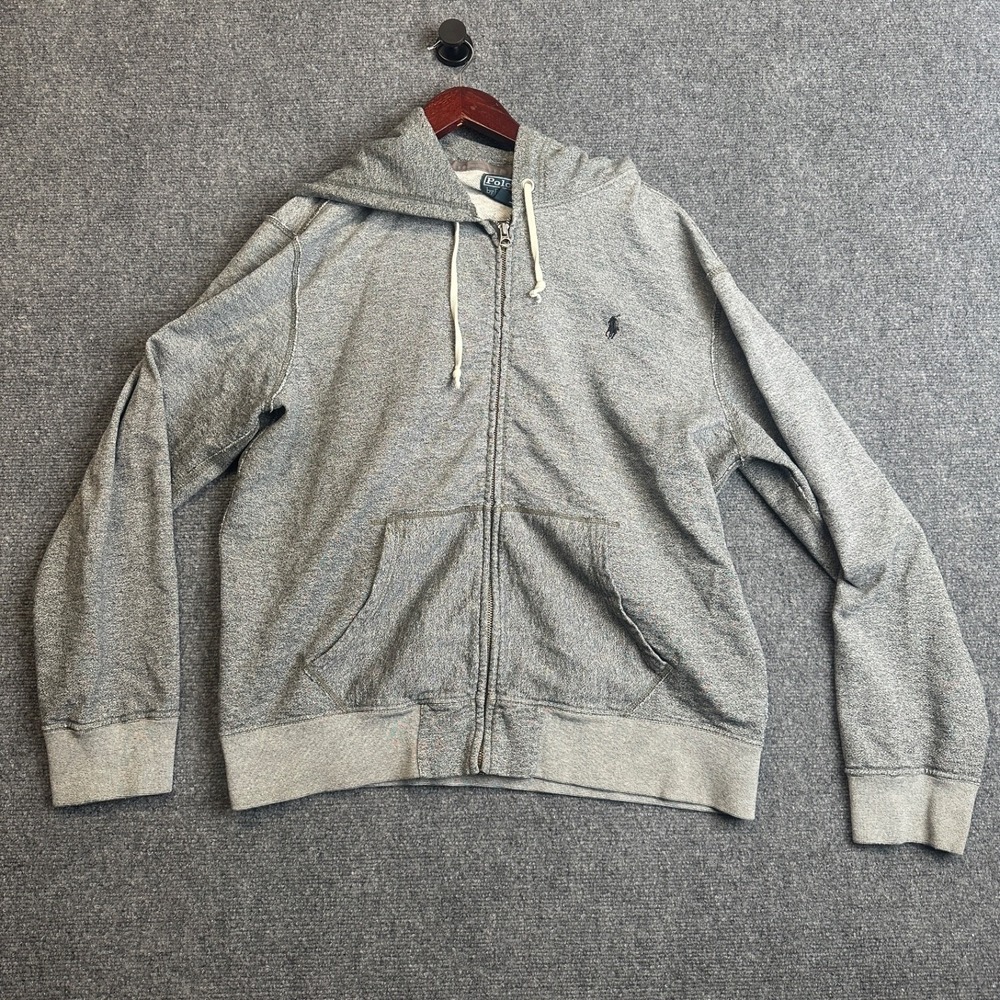 Polo Ralph Lauren Full Zip Hoodie Mens XL Gray Cotton Fleece Logo Sweatshirt